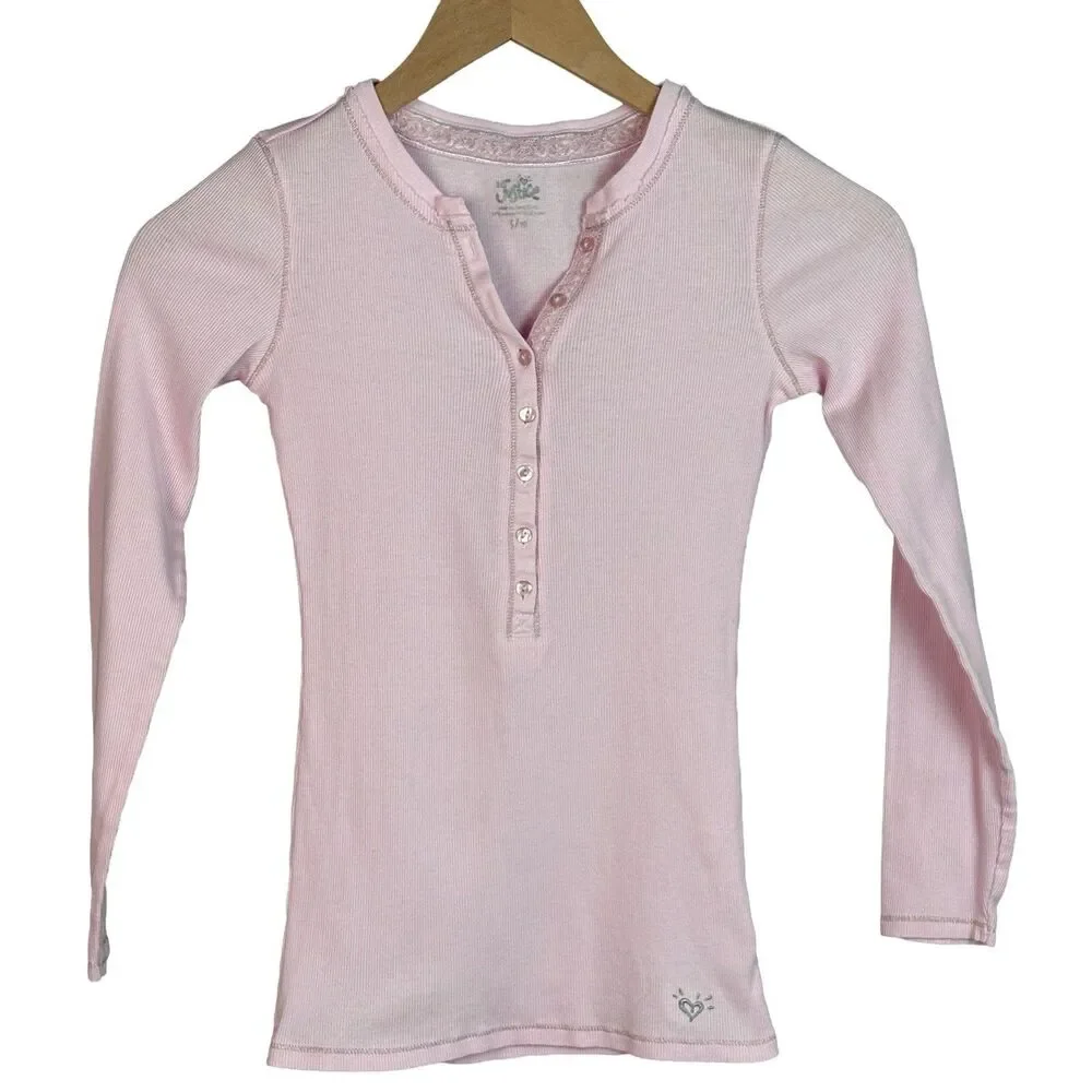 VTG Justice Ribbed Henley Girls 10 Pink Long Sleeve Barbie Bella Swan Y2K 90s